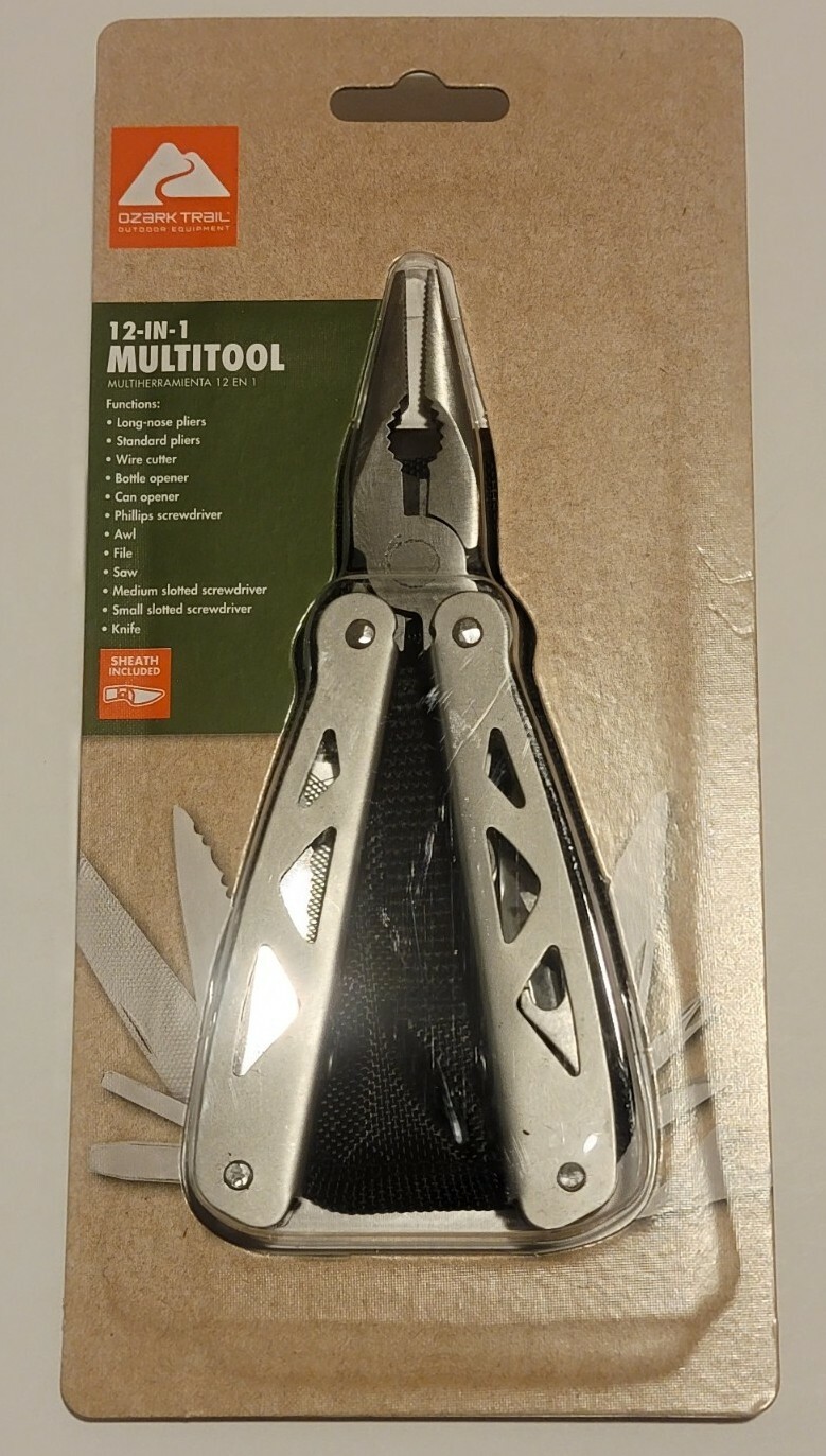 Ozark Trail 12-In-1 Multi-Tool + Sheath (Silver, Screwdriver, Knife, Plier, Saw)