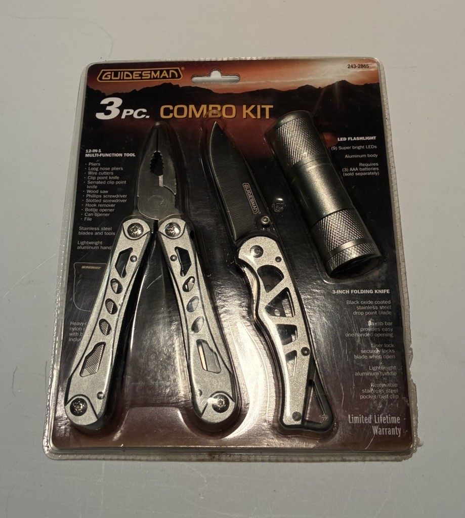 Guidesman 3Pc. Combo Kit With Pocket Knife, Multi Tool And Flashlight