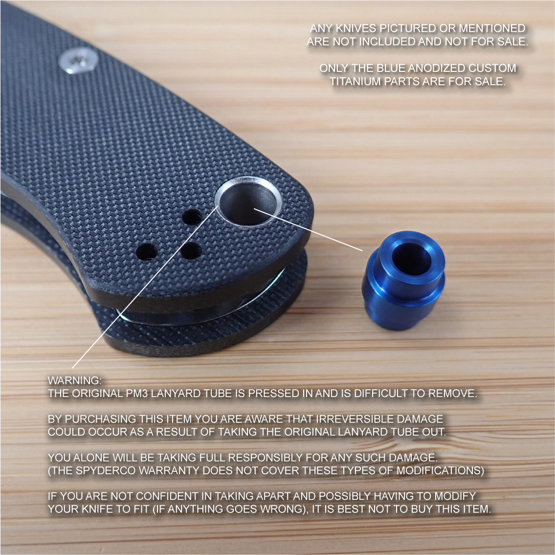 Spyderco Paramilitary Para 3 PM3 Custom BLUE Titanium Pin Standoff Lanyard Tube