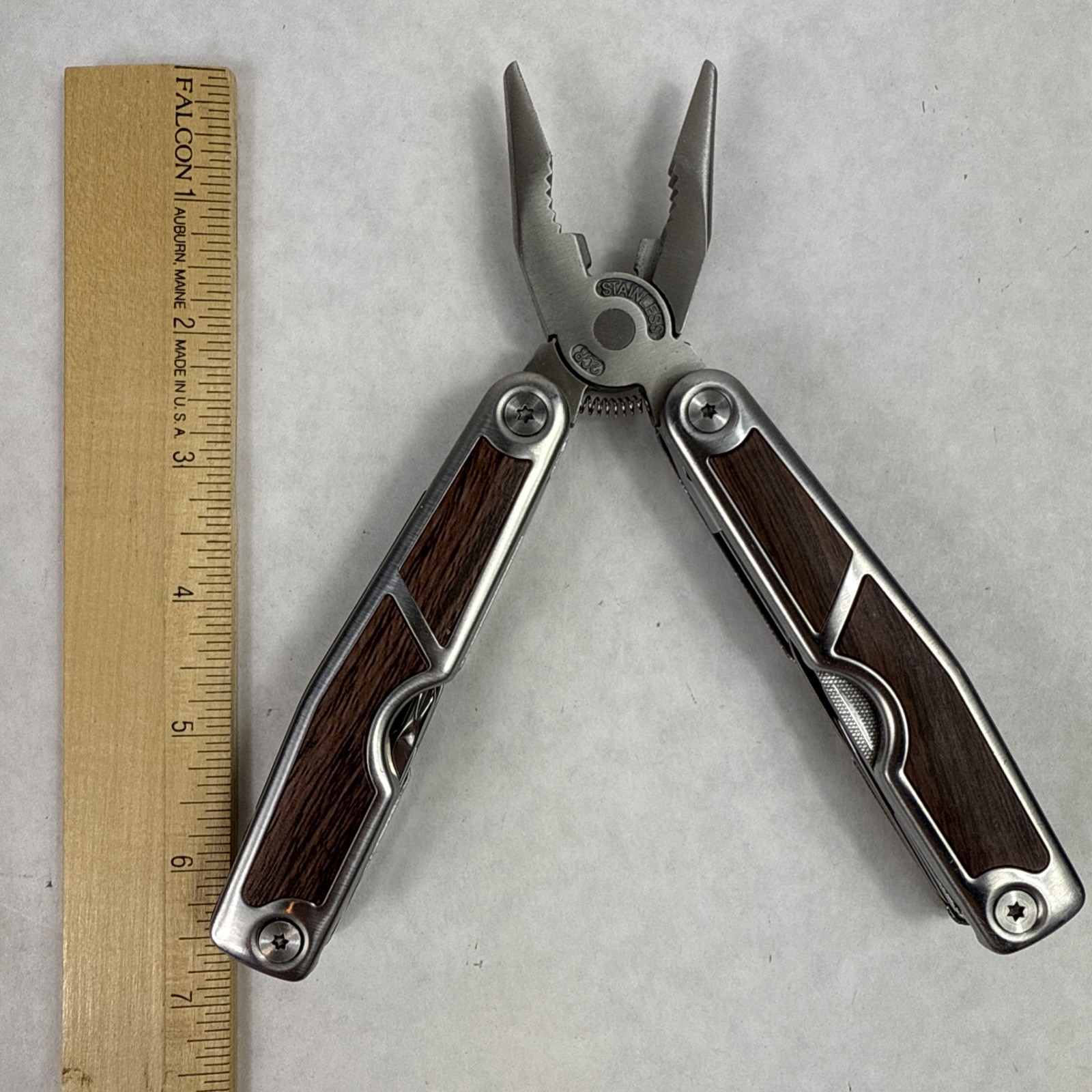 Multi Tool Stainless Steel Faux Wood Inlay Blunt Pliers, Blade *See Photos GUC