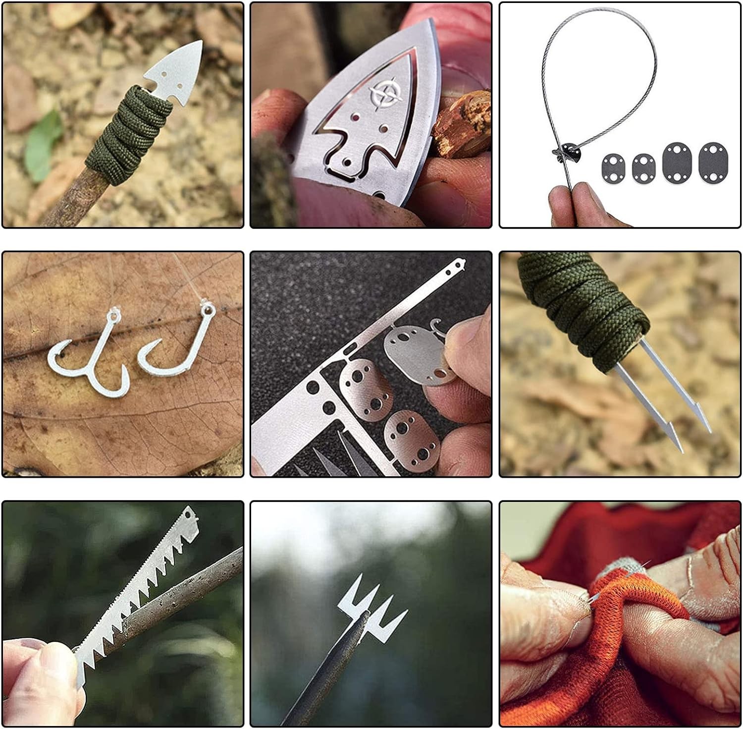 Hukado 7PCS Survival Card Multitool Camping Kit with Fishing Line Gear, Multipur