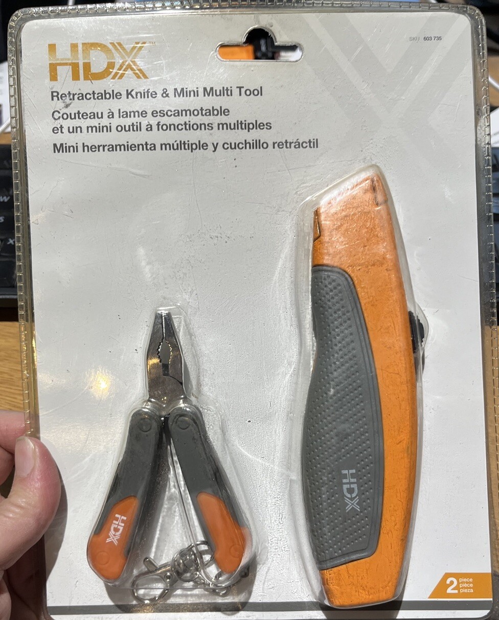 HDX Retractable Knife & Mini Multi Tool Set New In Package Orange And Gray