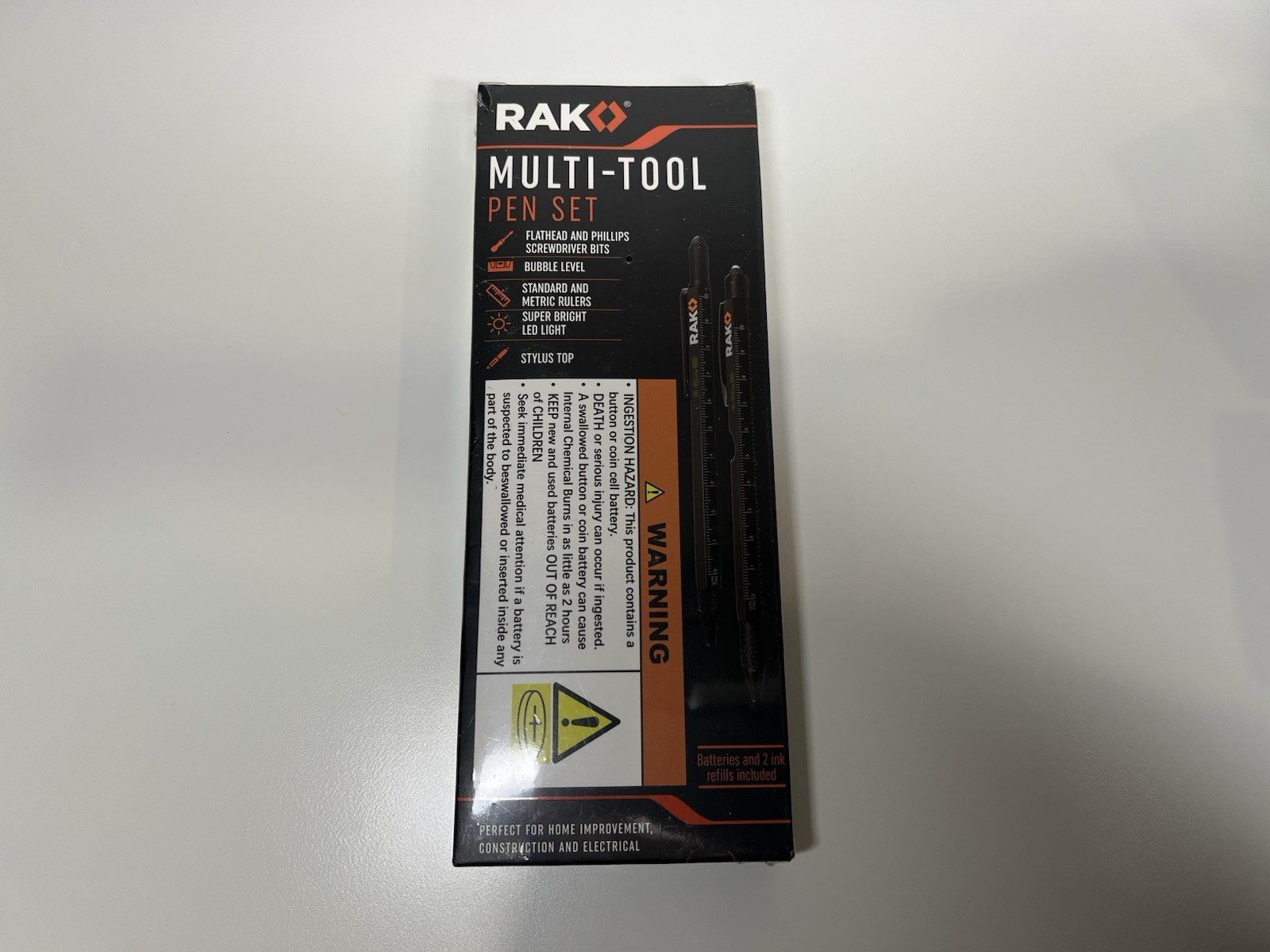 RAK Multi-Tool Pen Set LED Light Touchscreen Stylus Ruler Screwdriver Level NEW