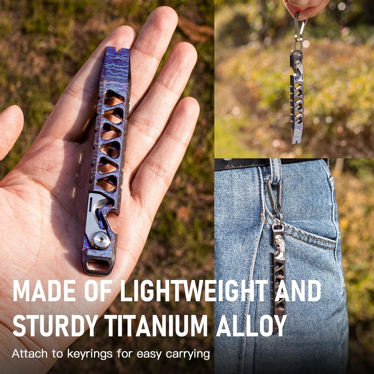 Titanium EDC Pry Bar, Keychain Pry Bar Multitool with Bottle Opener, Pocket Smal