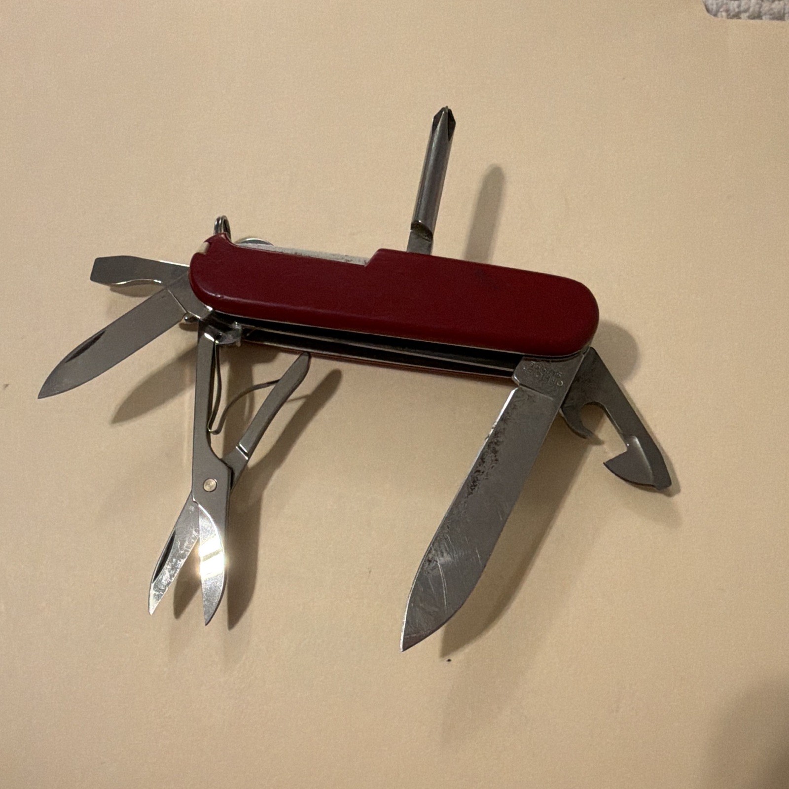 Victorinox Red Multi-Tool Pocket Knife SS Straight Blade Scissors Bottle Opener