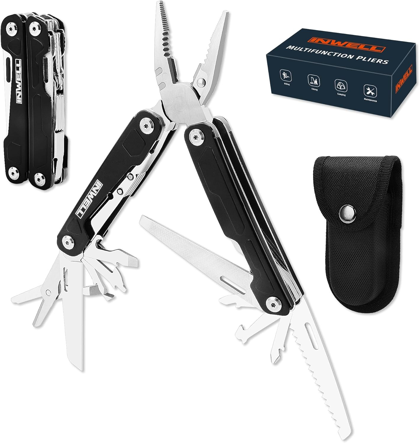 16-In-1 Multitool Pliers, Portable Camping Multi Tool with Safety Lock, Outdoor