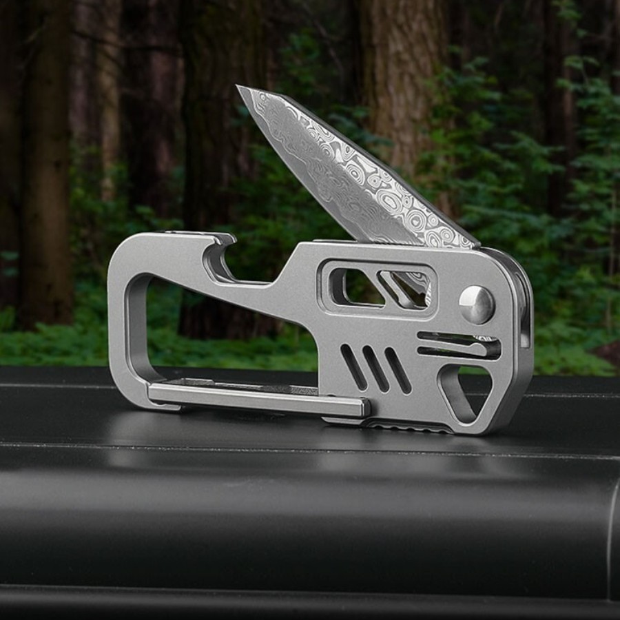 Edc Titanium Alloy Damascus Blade Keychain Outdoor Portable Folding Multi-tools