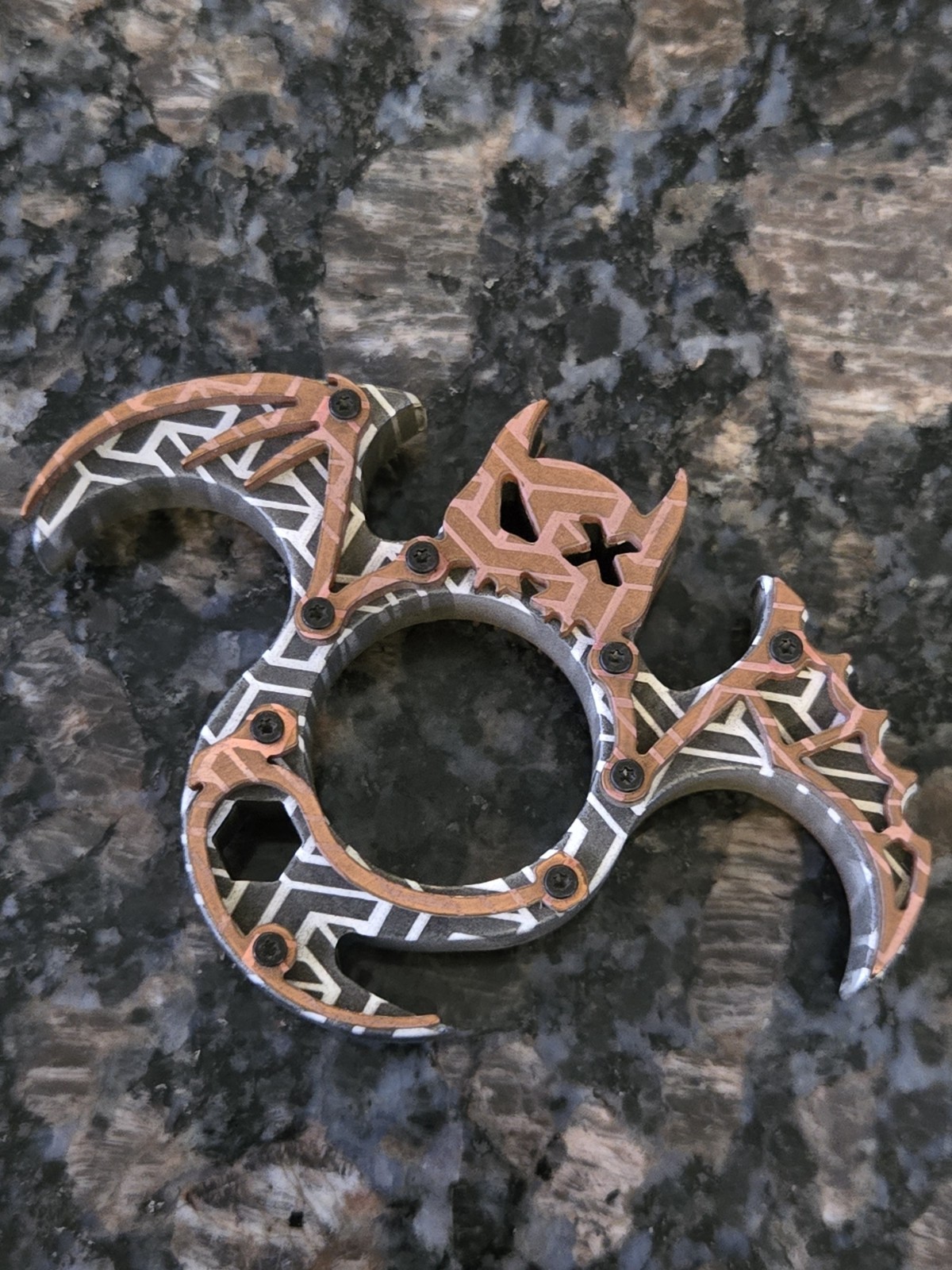 Bat 3 Finger Copper Titanium Laser Engraved Knuck EDC Pocket Tool Bottle Opener