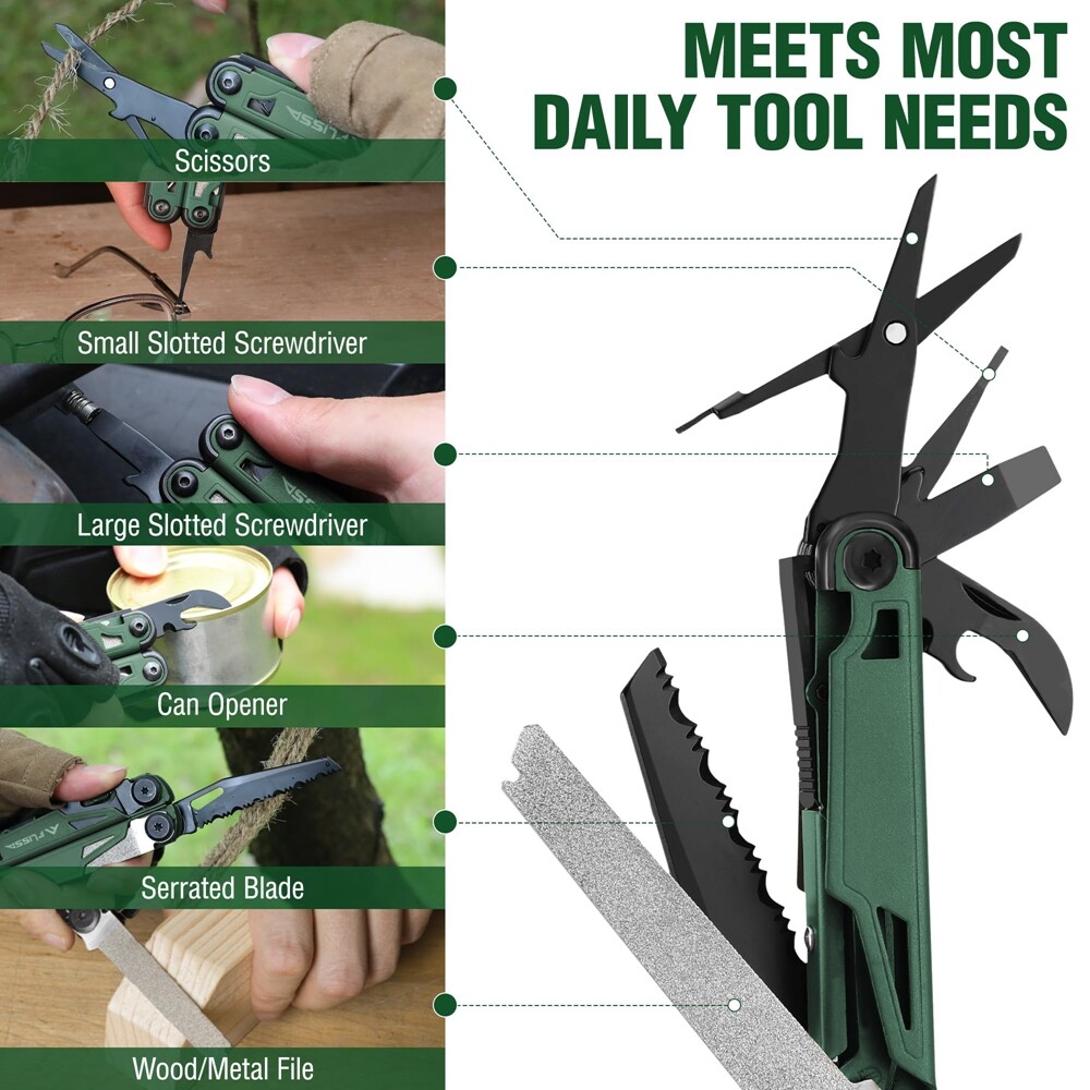 FLISSA 15-in-1 Multitool Multi Tool Pocket Knife with Sheath EDC Multitool Plier