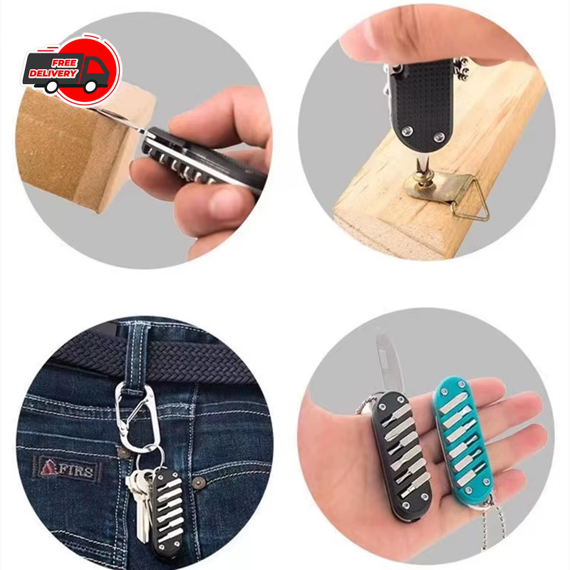1pc Multifunctional Folding Knife Keychain Tool with Screwdriver Stainless Steel