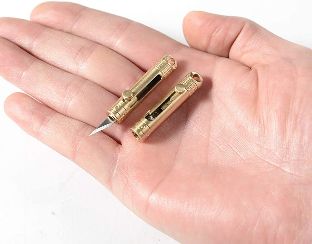 EDC Mini Portable Paper Knife Folding Pocket Keychain Brass Pendant Cutter Blade