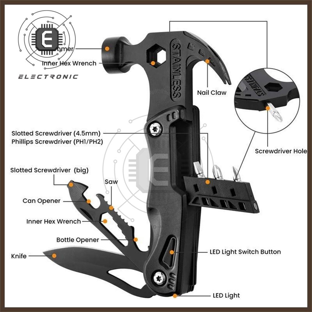 Stainless Steel Pliers Multitool Combination Outdoor Mini Multifunctional Hammer