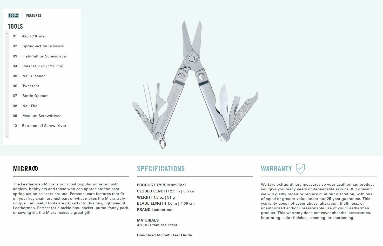 LEATHERMAN MICRA MULTI TOOL FOLDING POCKET KNIFE UTILITY USED TSA