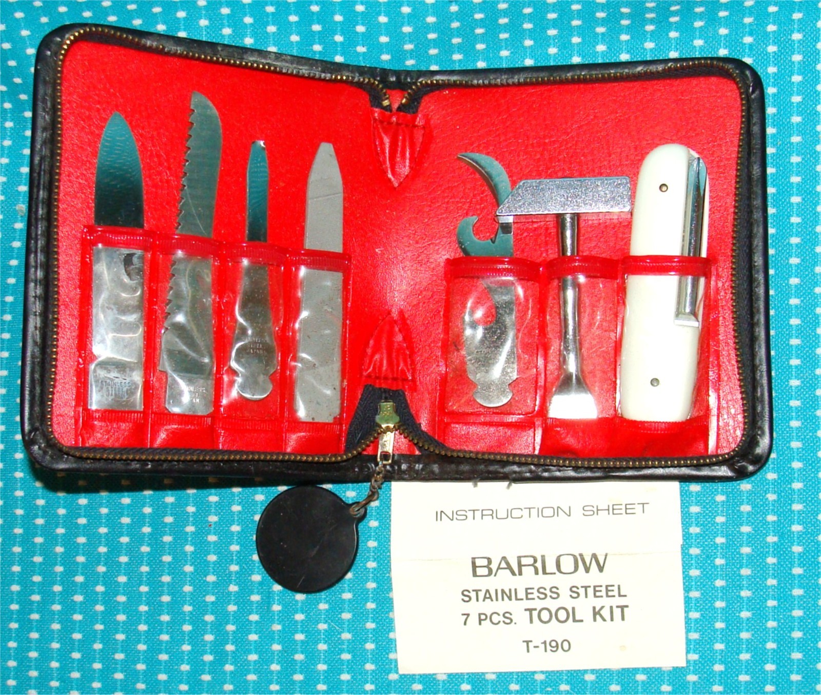 Vtg Barlow Japan Stainless Steel Multi Tool Set Kit 7 Piece Case T-190 Knife Saw