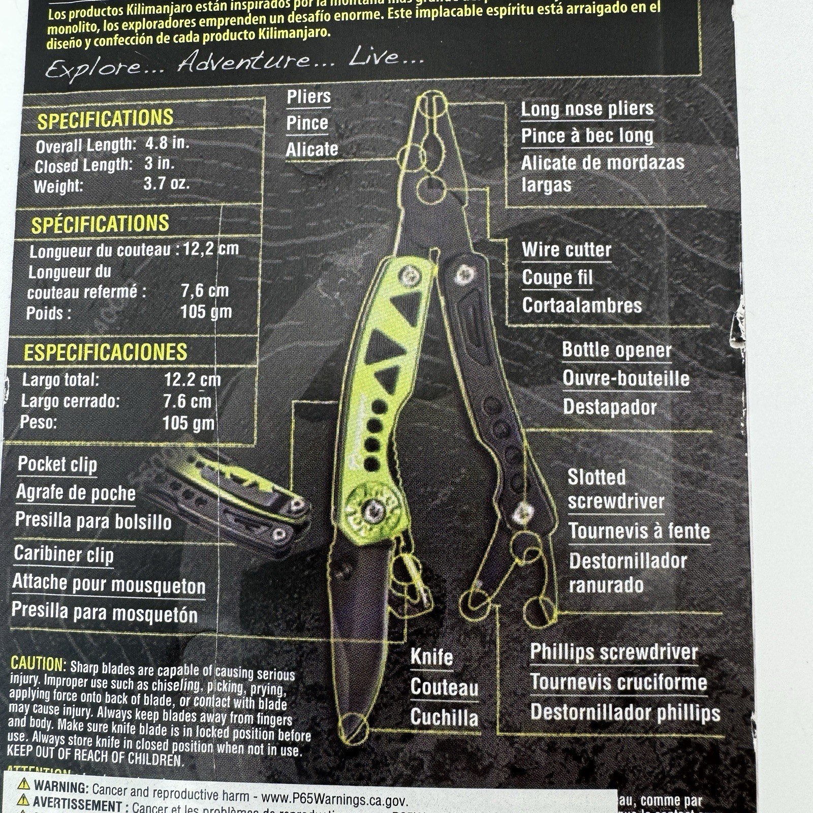Kilimanjaro Rappel 8 In 1 Multi-Tool Knife, Pliers, Screwdriver, Hiking Tool