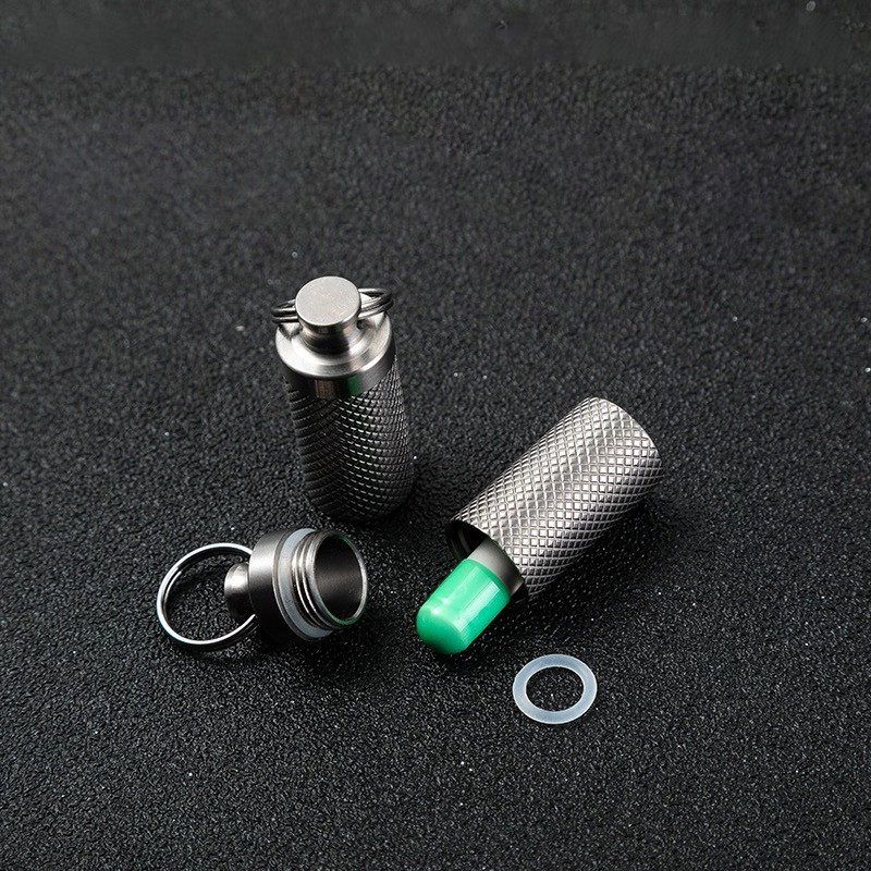 EDC TC4 Titanium Portable Keychain Pill Capsula Case Outdoor Survival Tool F-14T