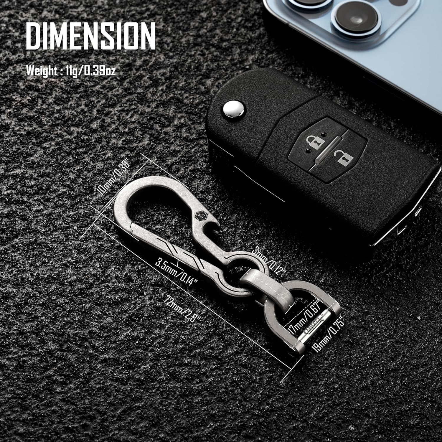 KM01 Titanium EDC Keychain Clip with Bottle Opener, Quick Release Carabiner Key