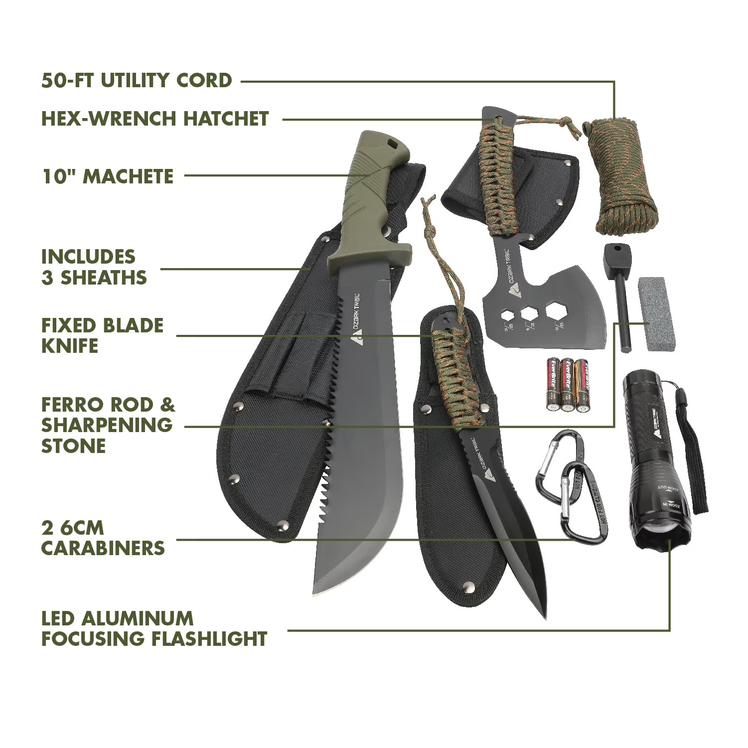 Ozark Trail 12Pc Camping Tool Set w/ Flashlight & Accessories FREE SHIP