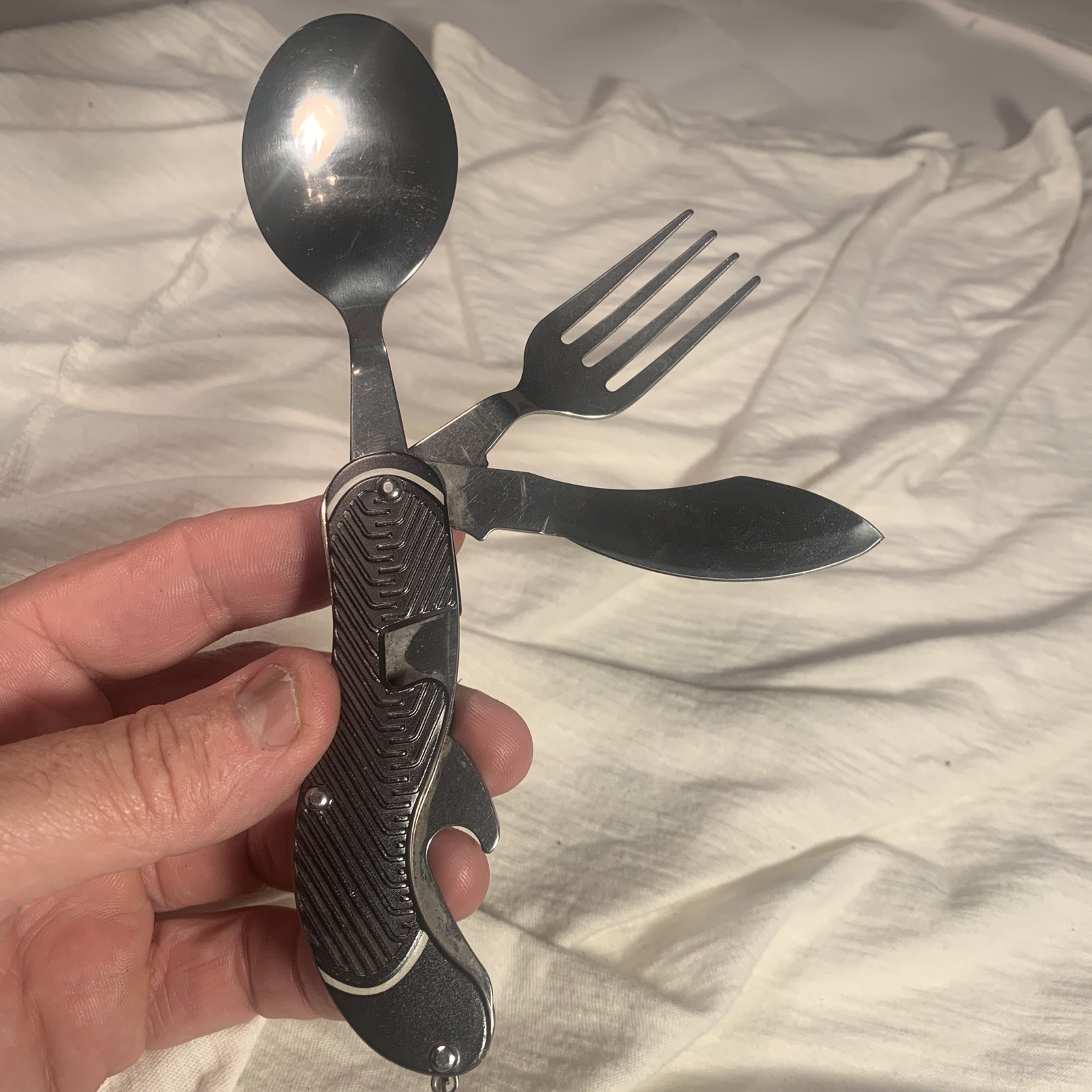 Stainless Steel Camping Multi-Tool Knife Spoon Fork Silver Straight Edge
