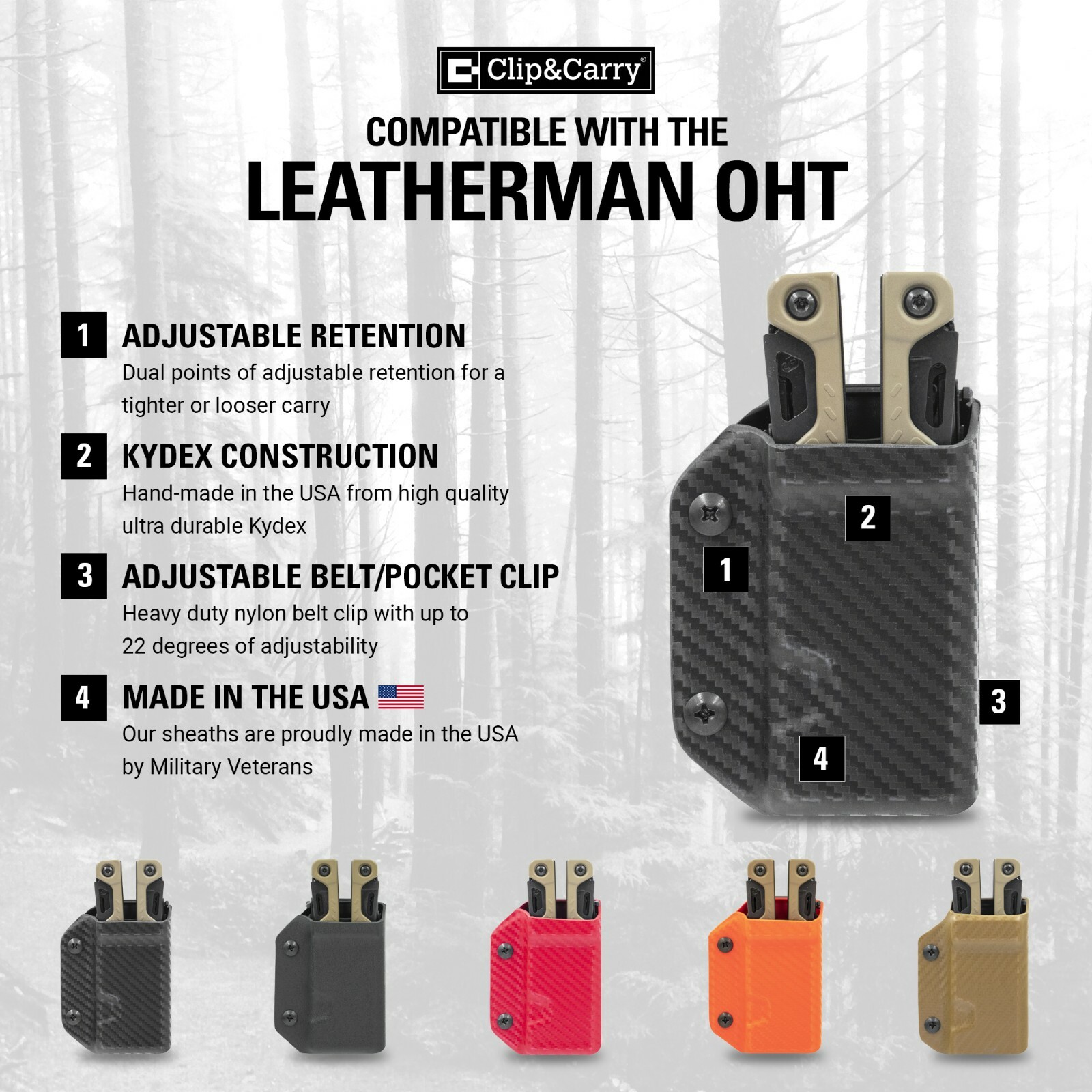 Clip & Carry Kydex Multitool Sheath for Leatherman OHT Multi Tool – USA Made!