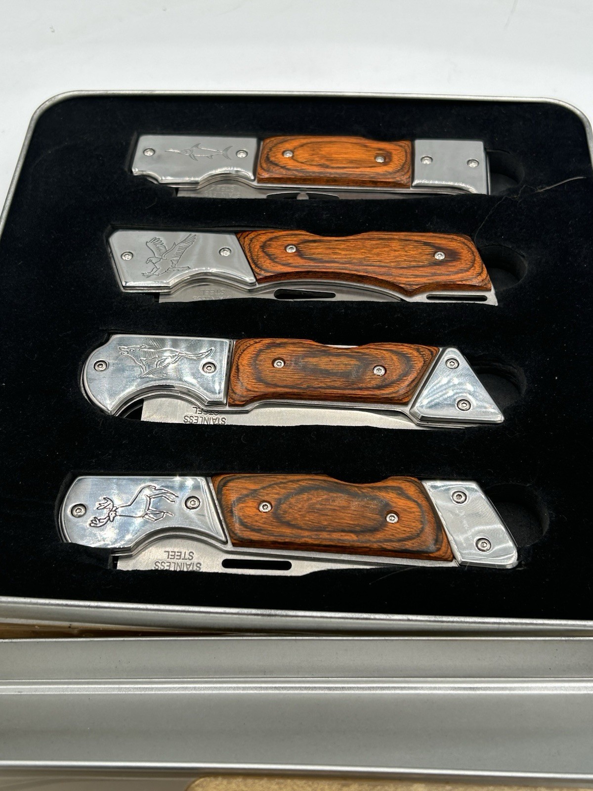PennsWood 4-Piece Sports Knife Gift Set Stainless Steel Design w/Wood Handles