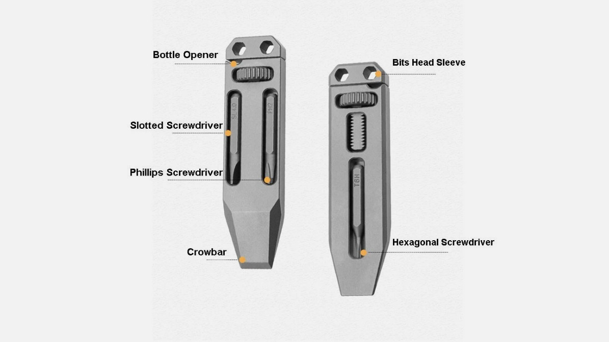 EDC Titanium Alloy Multi Tools Adjustable Wrench Pocket Pry Bar Crowbar w/ Bits