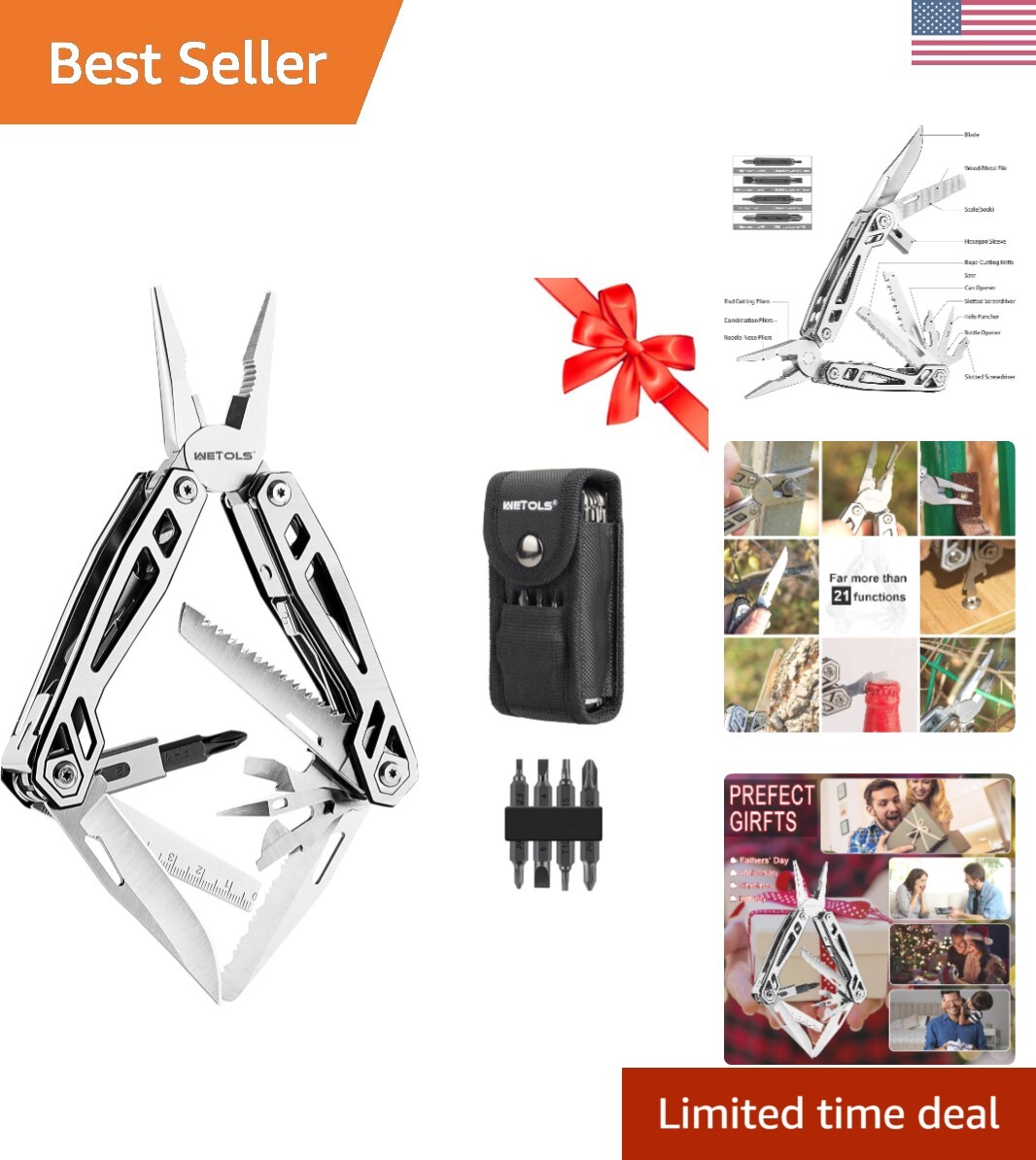 Compact 21-in-1 Pocket Multitool with Sheath – Perfect for Camping & Repairs