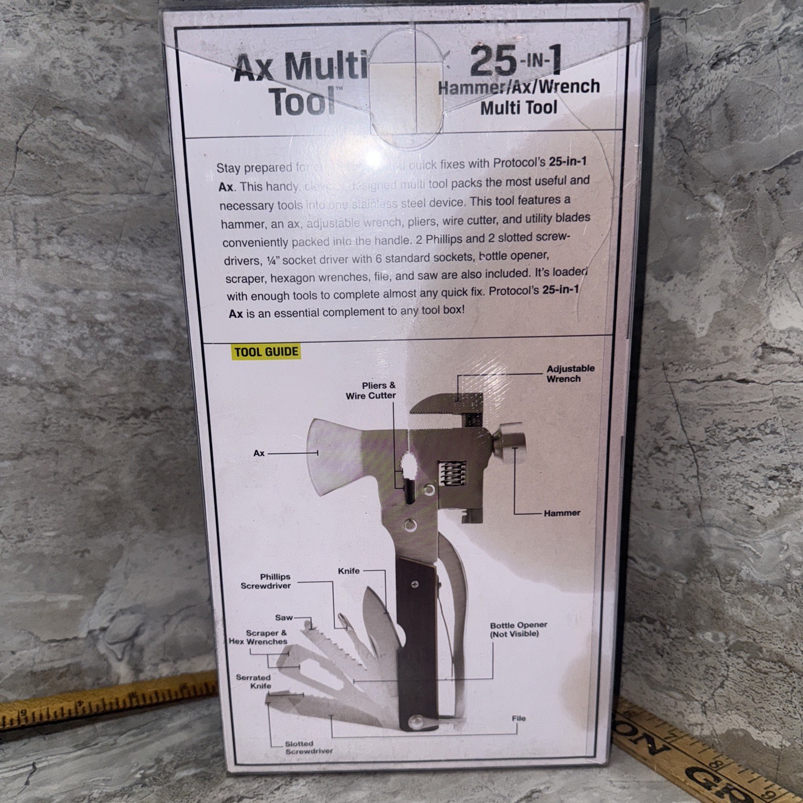 Protocol 25-in-1 Emergency Axe Hammer Wrench Screwdriver Multi Tool New Sealed