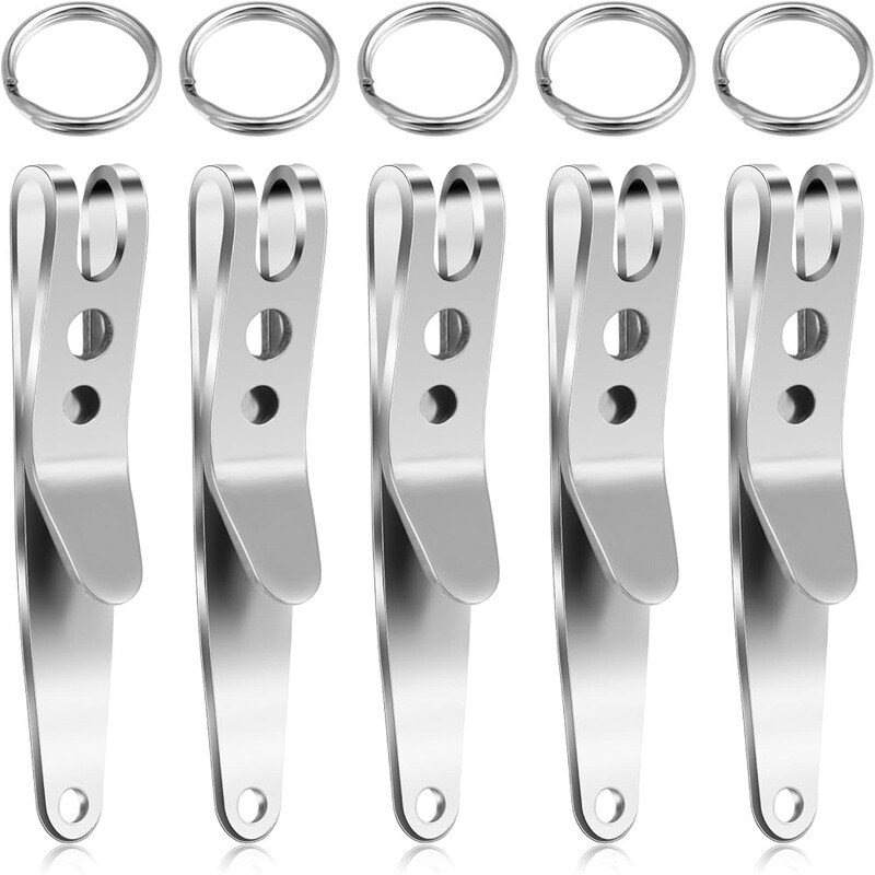 5 Pack Heavy Duty Stainless Steel Pocket Clip Keychain Multi-purpose Tool Clips