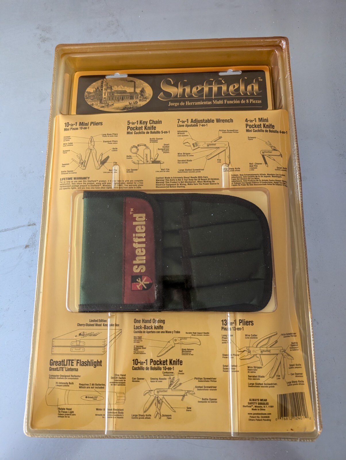 Sheffield 8 Pc Tool Kit Pocket Knife flashlight Pouch 12401 – New, Sealed