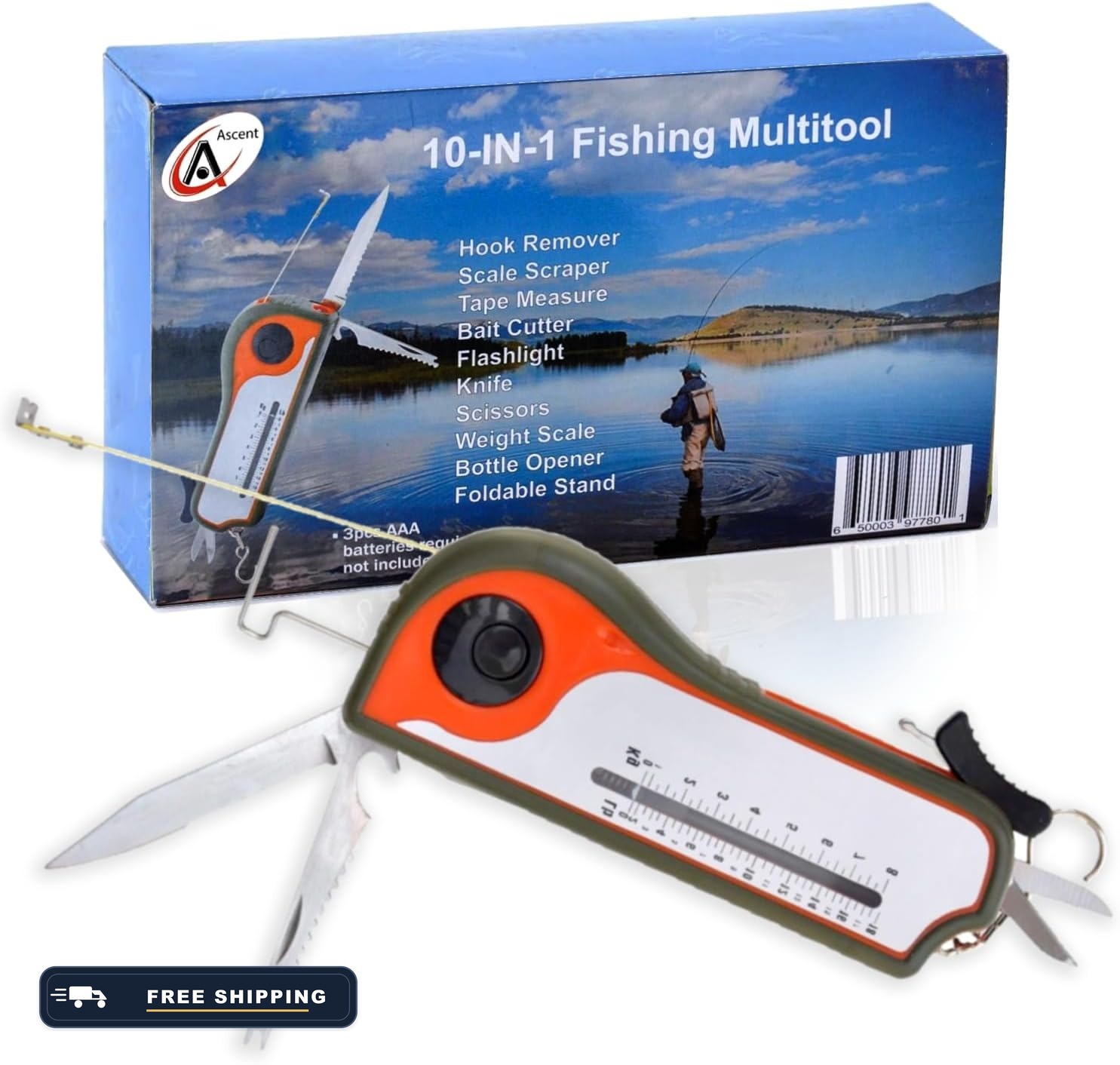 Fisherman Gift Tool Fishing Multitool – Hook Remover, Scale Scraper, Tape