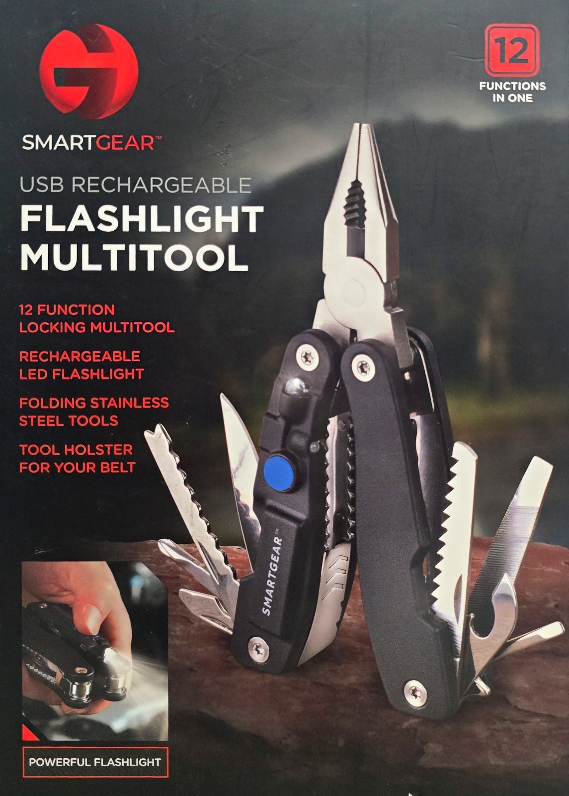 SmartGear Flashlight Multitool 12 In 1 Rechargeable Flashlight Stainless Steel