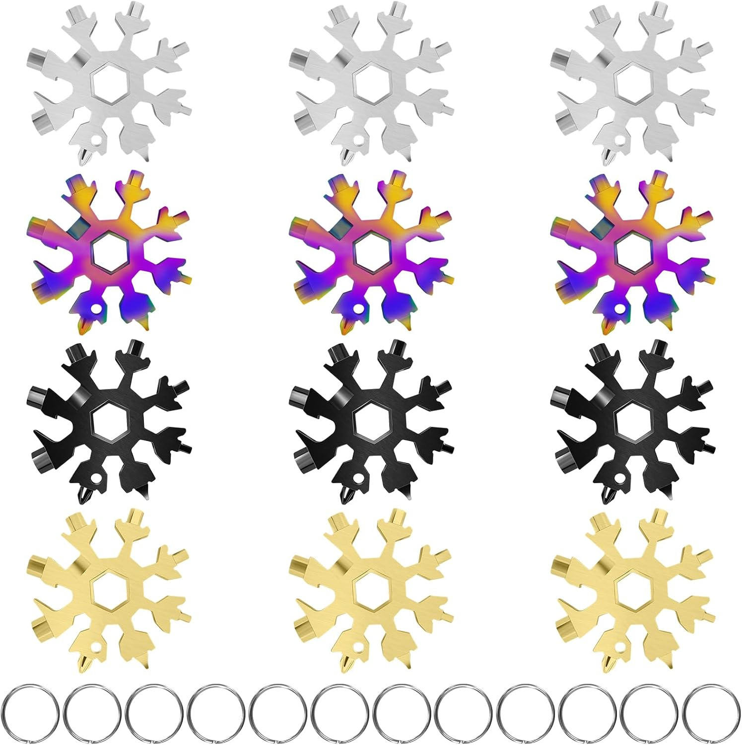 18-In-1 Snowflake Multitool, 12 Packs Stainless Steel Snowflake Wrench/Bottle Op