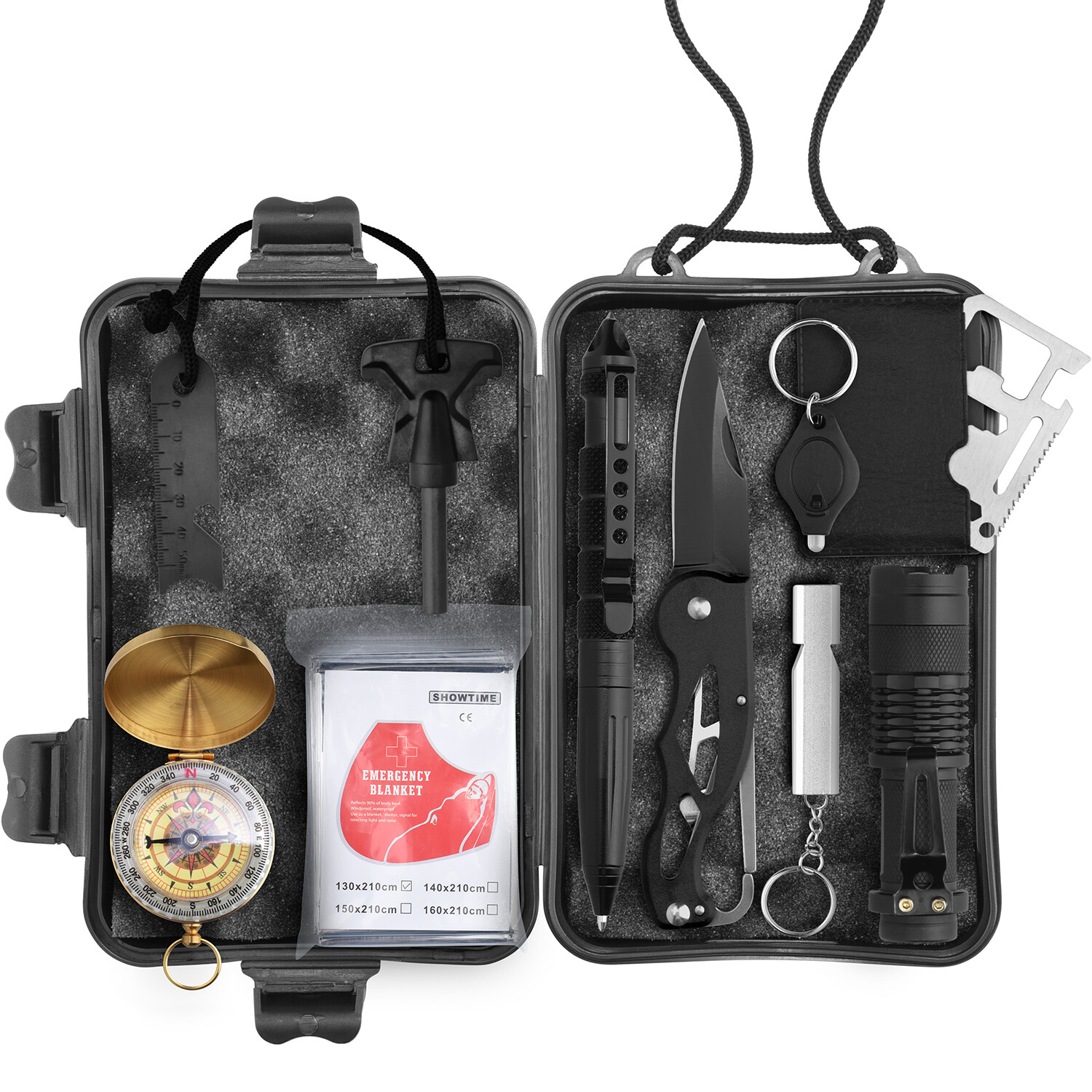 Wild Peak PREPARE-1 Survival Kit with Flashlight, Compass, Knife, Whistle, Card