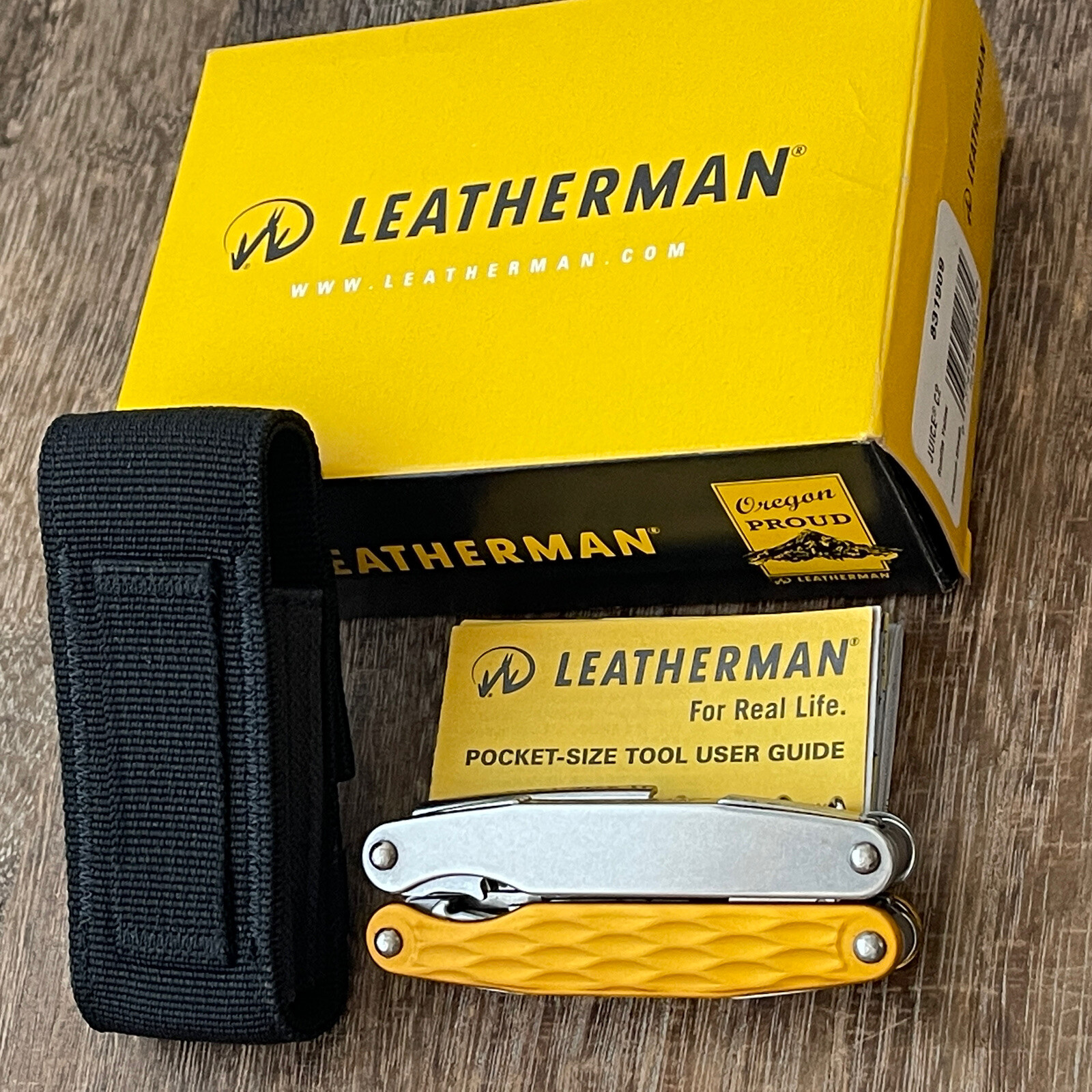 New, Leatherman Juice C2 Sunrise Yellow multitool w/premium nylon sheath