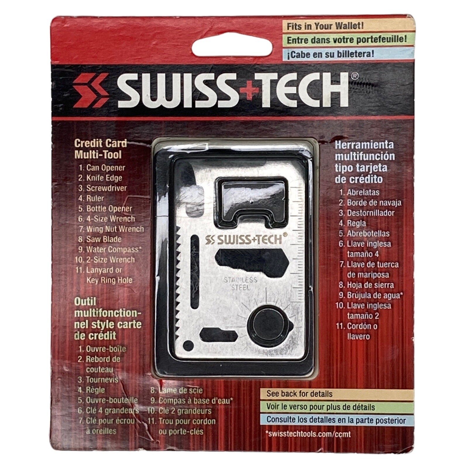 SWISS + TECH Credit Card MULTI TOOL Stainless Steel 11 TOOLS Carry Case Survival
