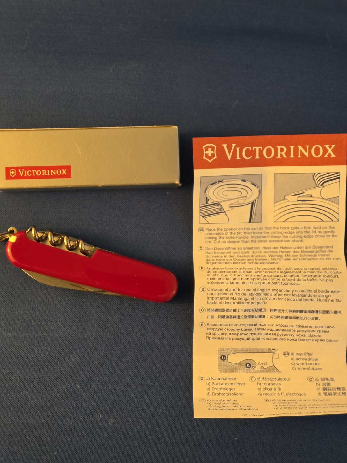Victorinox Swiss Army Red Multi-Tool Knife 7 Tools Stainless Steel Straight Edge
