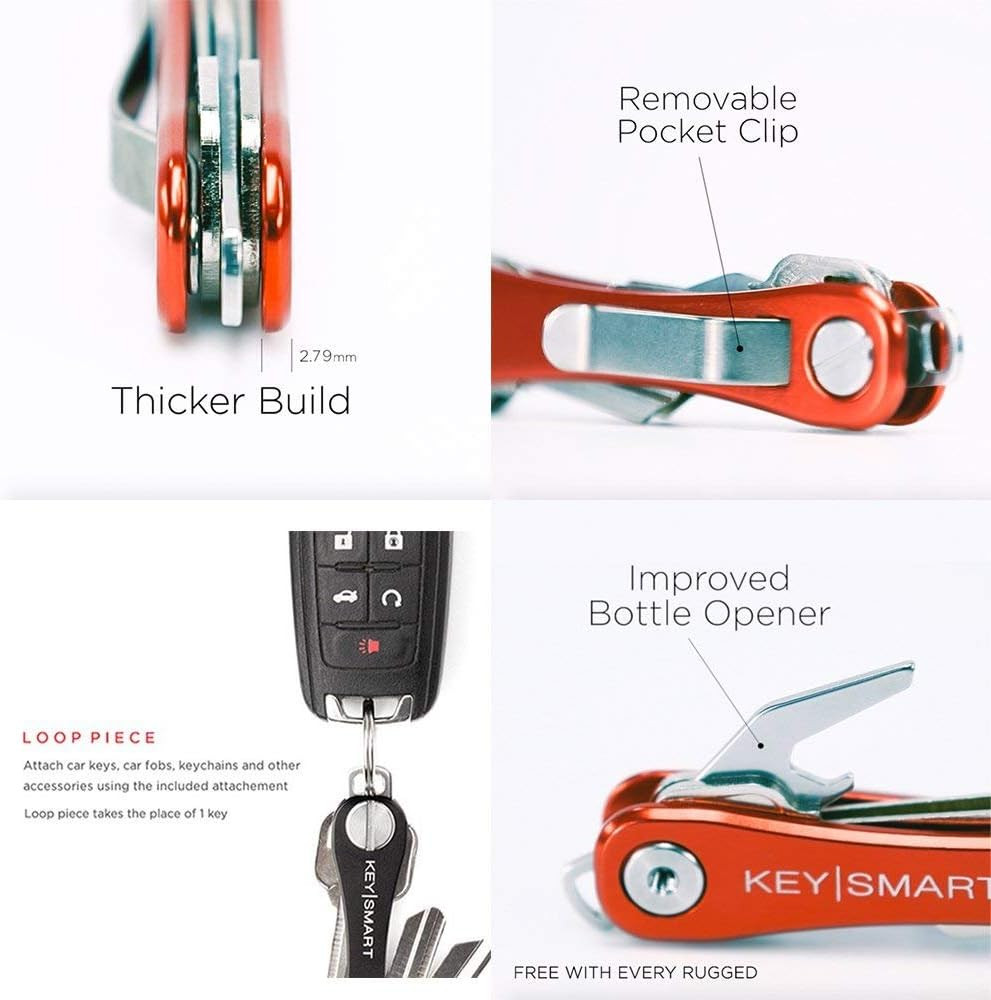 Keysmart Rugged – Multitool Key Holder for Keychain W/Bottle Opener and Pocket C