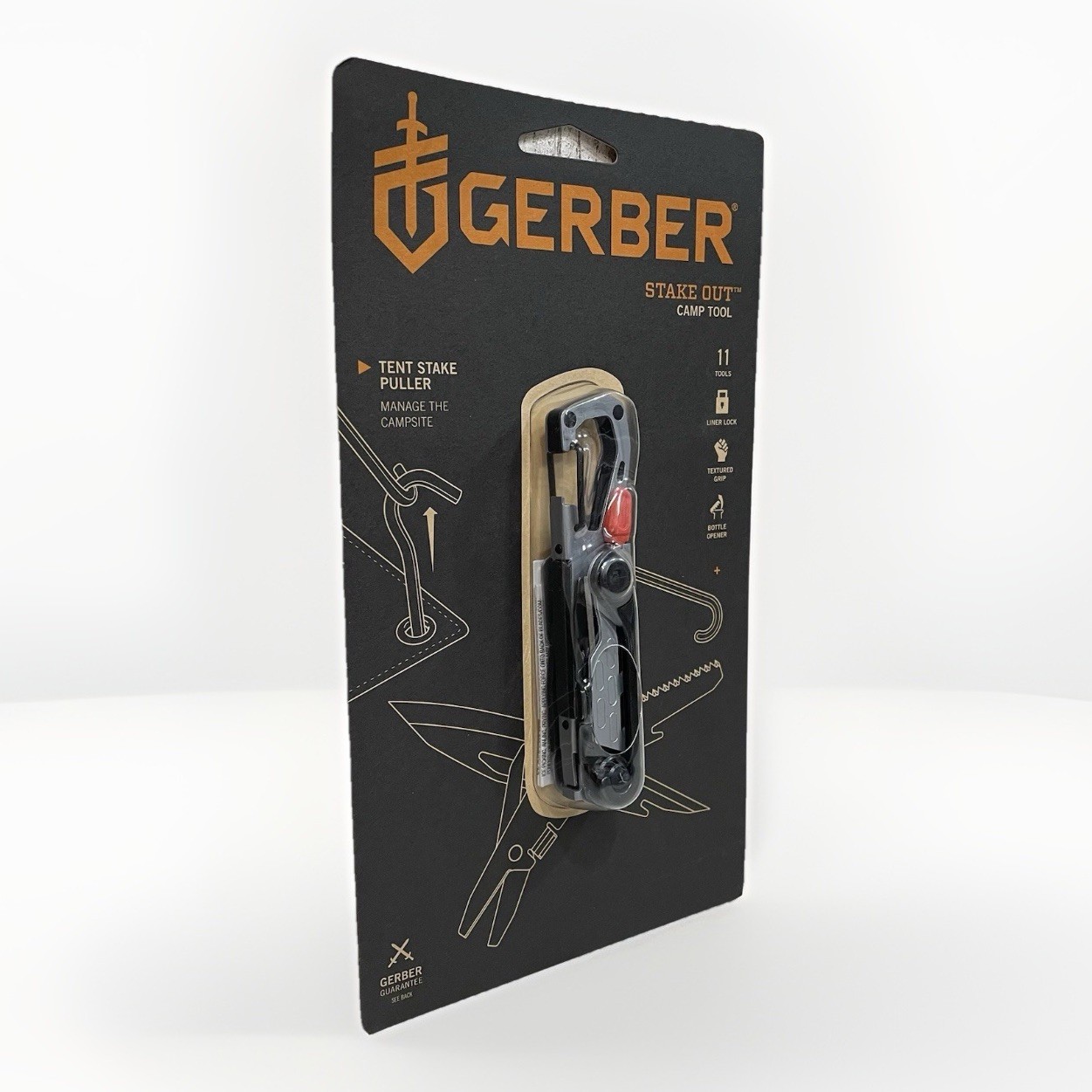 Gerber Stake Out Camp Silver Black Multi Tool 11 Tools Camping Hunting Knife New