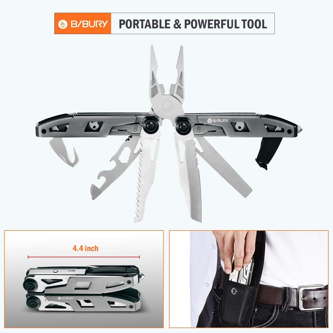Multitool Pliers, 18 in 1 Multi Tool with Titanium-Plated Handle & Safety Hammer