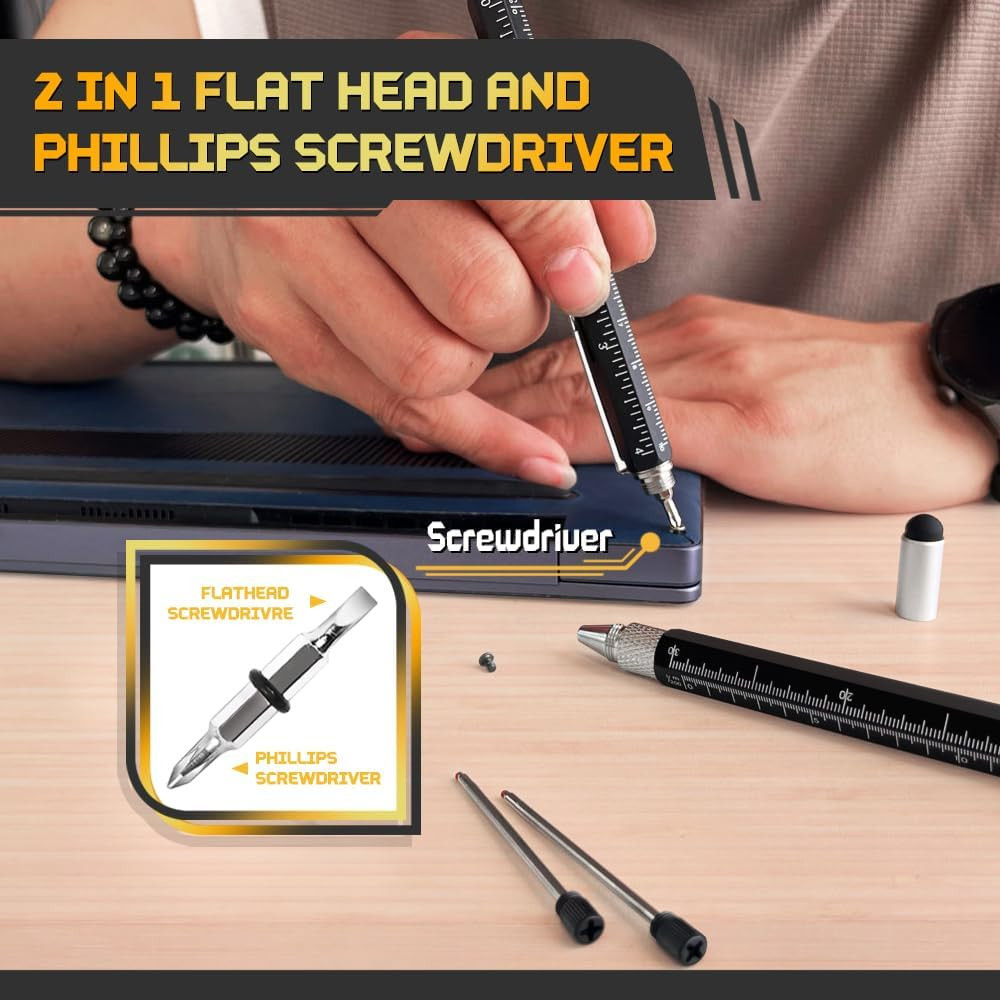 Stocking Stuffers for Men, 9 in 1 Multitool Pen 2Pcs and Refill 6Pcs, Unique Tec