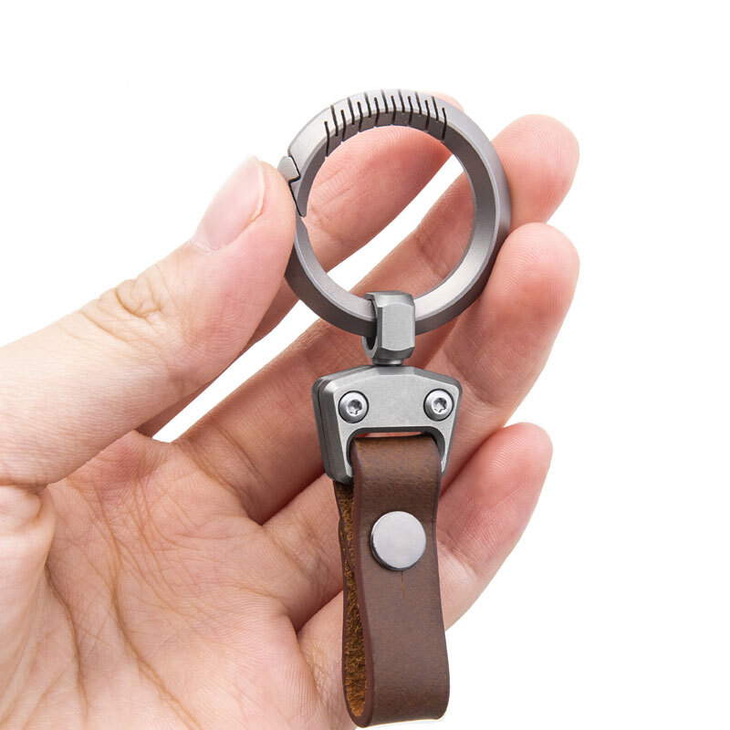 EDC Titanium Alloy + Leather Portable Car Universal Keychain Hanging Buckle Tool