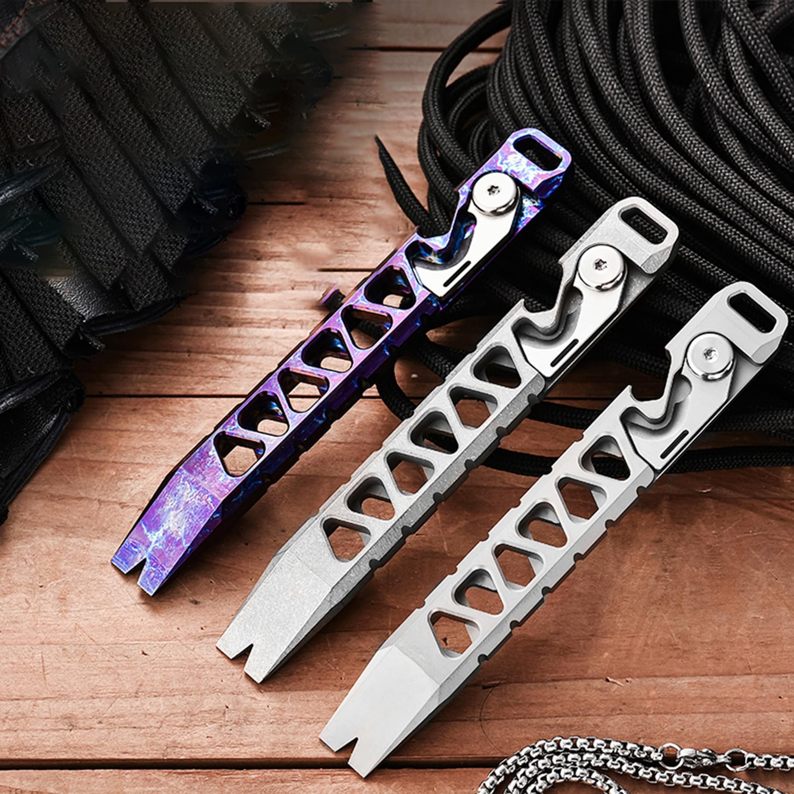 Pry Bar Titanium Prybar Bottle Opener 4.37″ 7-in-1 Multi-Function Tool with R…