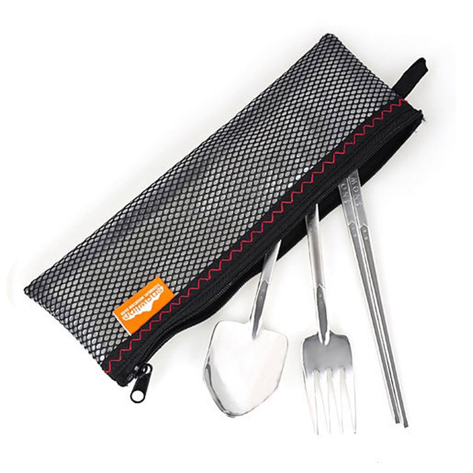 Stainless Camping Spoon Fork Chopstick Set Tableware Cutlery Portable Pouch