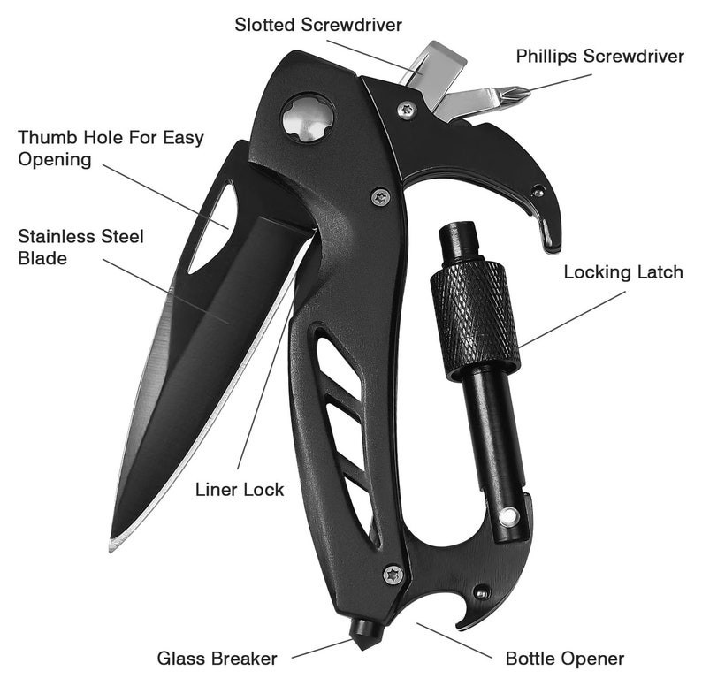 Personalized CARABINER POCKET KNIFE Groomsmen Birthday Gift for Him Dad Men Son