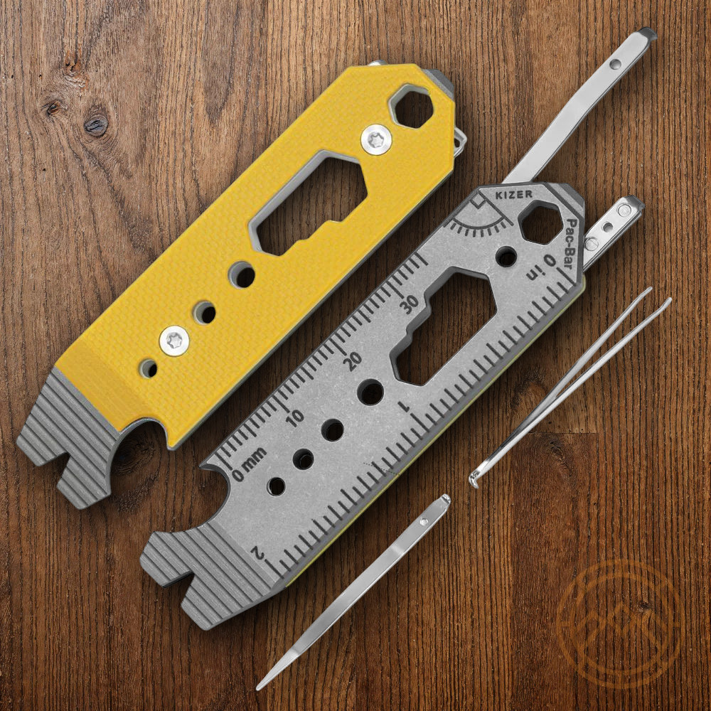 Kizer Cutlery Pac-Bar Rulers Toothpick Tweezers Prybar Bottle Opener Phillips