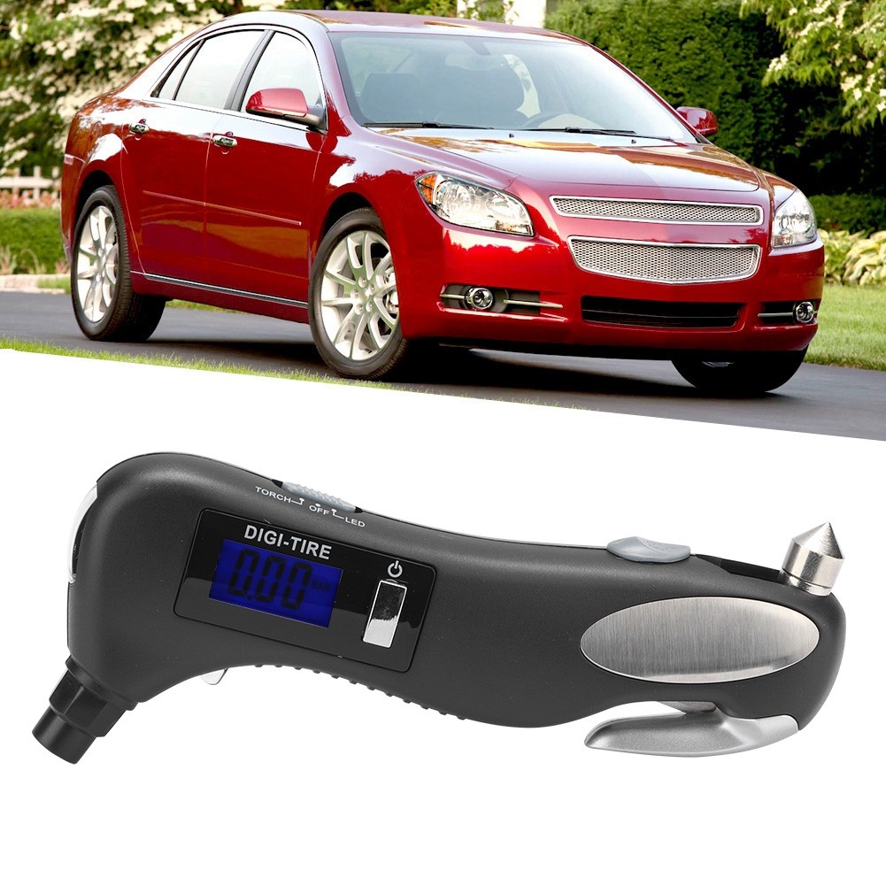 Multifunctional Outdoor Emergency Car Flashlight Tire Pressure Gauge Cutter AHPF