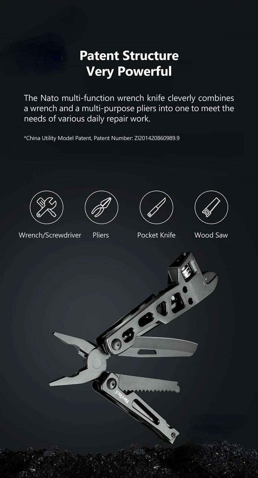 9 In 1 Wrench Knife Folding Multi-Purpose Pliers Wood Saw Slotted Screwdrivers