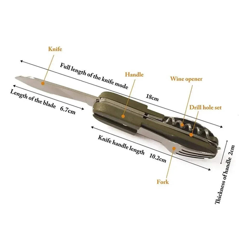 7in1 Multi Function Outdoor Diner Stainless Steel Folding Fork Knife Picnic Camp