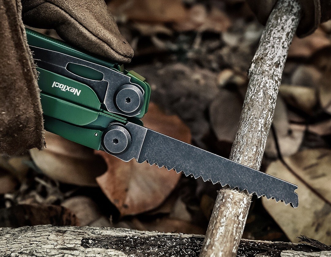 NexTool Flagship Pro Multi Tool Green Stainless Steel Handles Belt/Cord Cutter